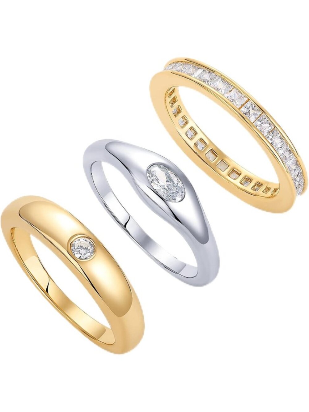 Dainty 14K Gold Plated Stackable Rings Set - Trendy Multi-Band Jewelry with CZ